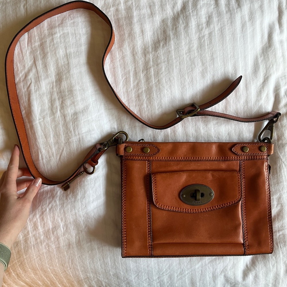 Fossil Crossbody Dark Orange Purse- Cow Hide